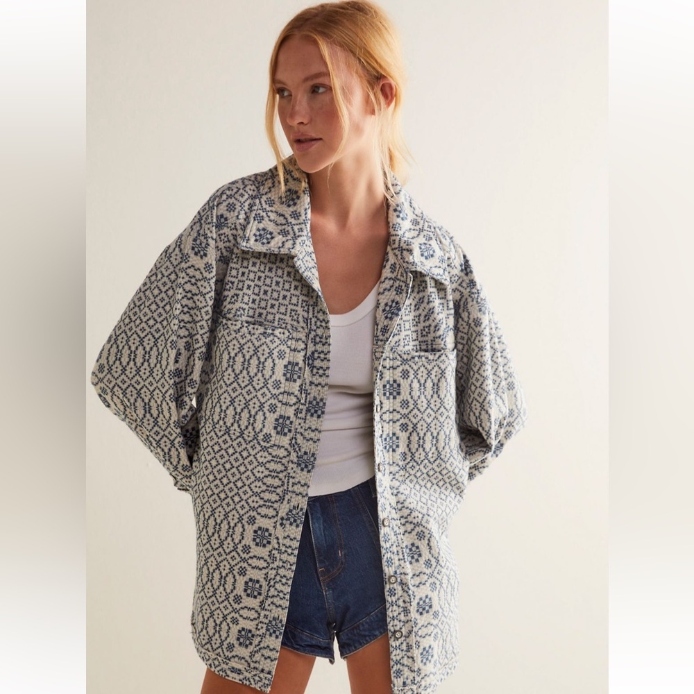 NWT Free People We the Free - So Long Summer Jacquard button down